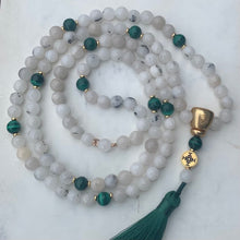 Load image into Gallery viewer, MALA - White Jade for Balance, Malachite for Transformation and Joy
