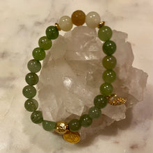 Load image into Gallery viewer, GREEN AVENTURINE  with MOONSTONE &amp; NATURAL STRIPED AGATE The Stones of Wealth, Opportunities, Feminine Energy &amp; Success, 8mm
