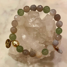 Load image into Gallery viewer, NATURAL STRIPED AGATE with GREEN AVENTURINE The Stones of Success, Opportunity &amp; Wealth, 8mm
