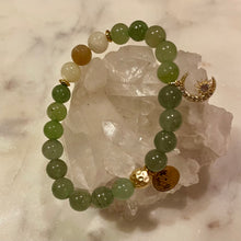 Load image into Gallery viewer, GREEN AVENTURINE  with MOONSTONE &amp; NATURAL STRIPED AGATE The Stones of Wealth, Opportunities, Feminine Energy &amp; Success, 8mm
