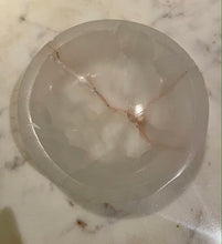 Load image into Gallery viewer, &quot;GRATEFUL&quot;  SELENITE CRYSTAL BOWL, SMALL,  INTERIOR -  The Stone of Purity &amp; Protection
