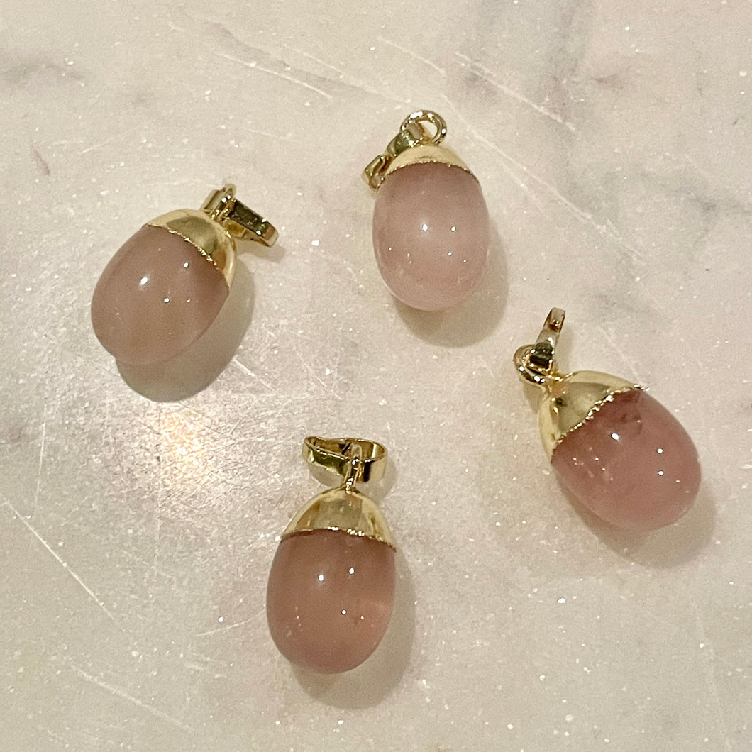 ROSE QUARTZ , CRYSTEL JEWELRY PENDANT, GOLD COATING 1,2cm