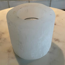 Load image into Gallery viewer, &quot;WELCOME LOVE&quot; SELENITE TEALIGHT CANDEL HOLDER, SMALL, INTERIOR -  The Stone of Purity &amp; Protection
